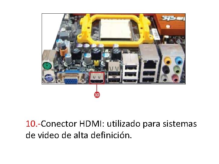 10. -Conector HDMI: utilizado para sistemas de video de alta definición. 