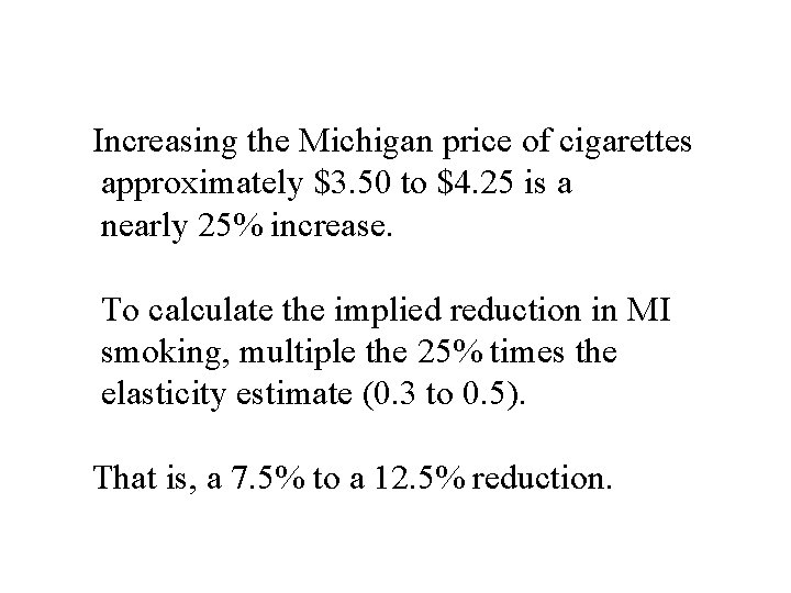 Increasing the Michigan price of cigarettes approximately $3. 50 to $4. 25 is a