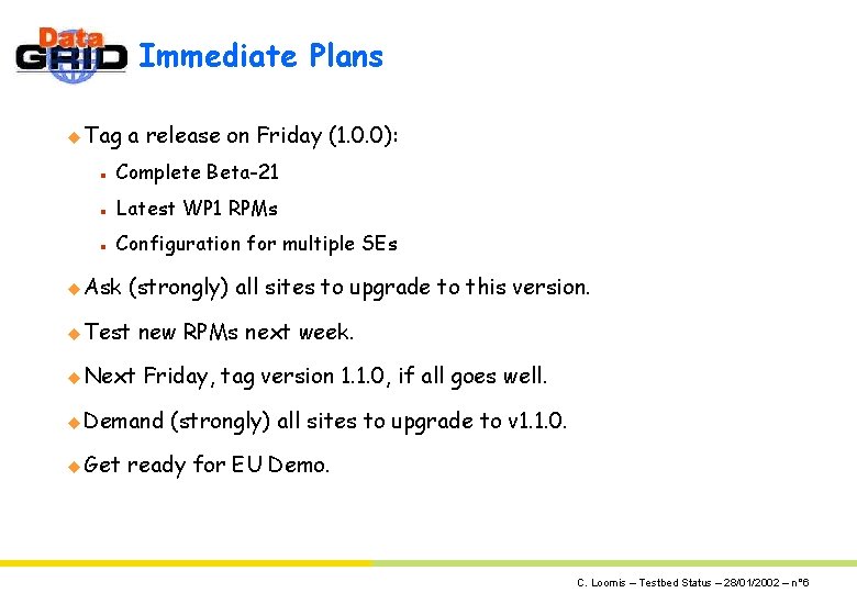 Immediate Plans u Tag a release on Friday (1. 0. 0): n Complete Beta-21