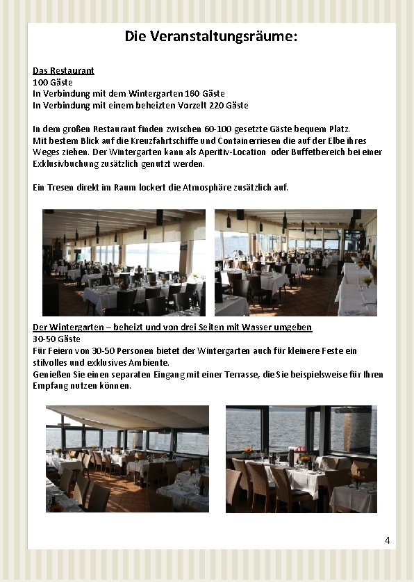 Die Veranstaltungsräume: Das Restaurant 100 Gäste In Verbindung mit dem Wintergarten 160 Gäste In