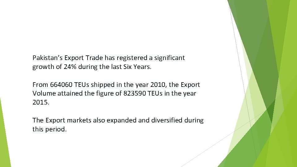 Pakistan’s Export Trade has registered a significant growth of 24% during the last Six