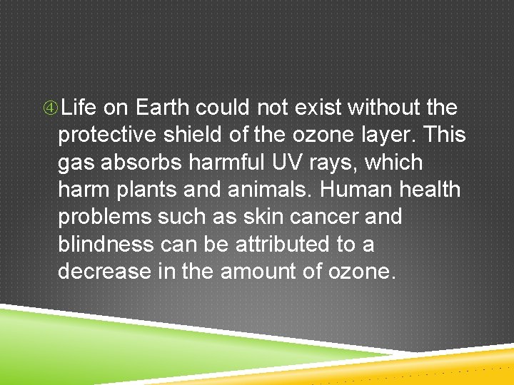  Life on Earth could not exist without the protective shield of the ozone
