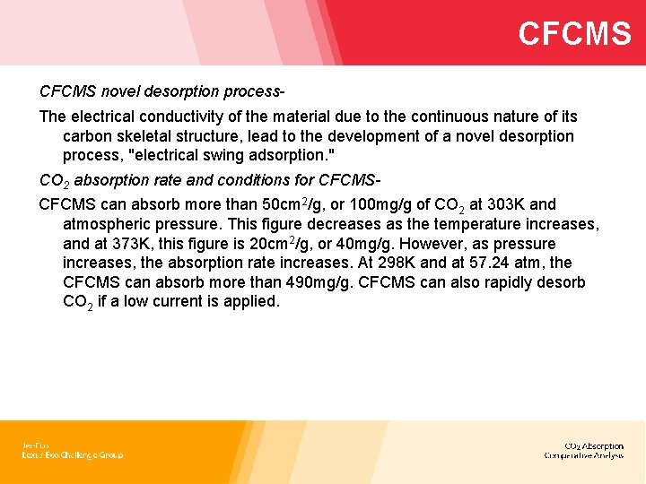 CFCMS novel desorption process. The electrical conductivity of the material due to the continuous
