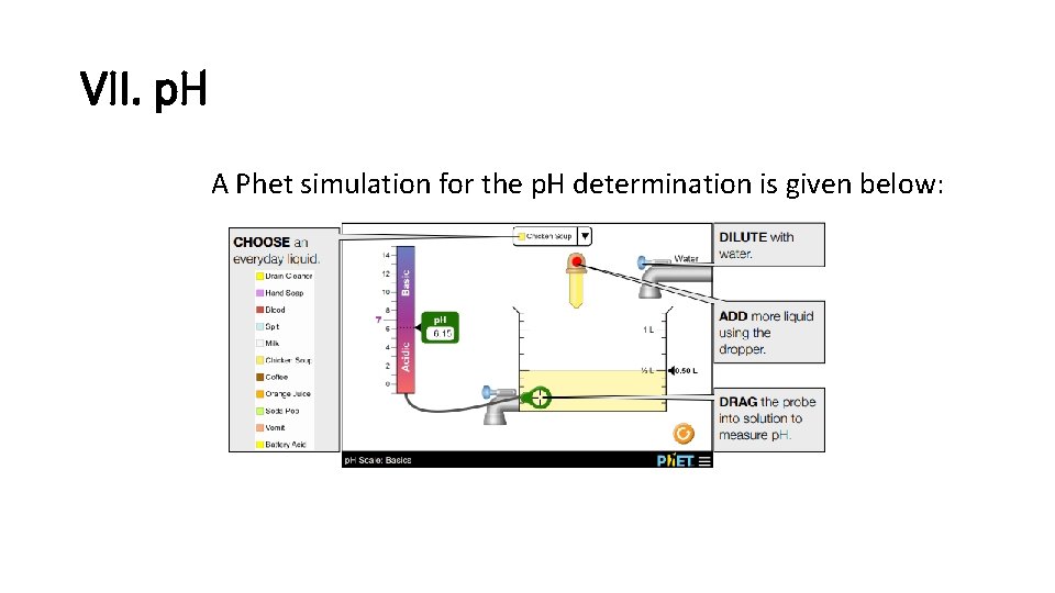 VII. p. H A Phet simulation for the p. H determination is given below: