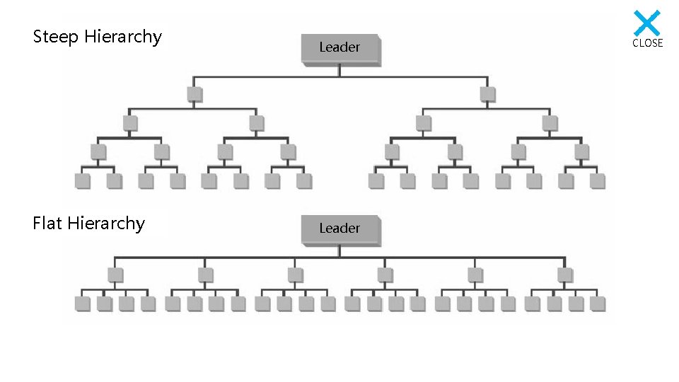 Steep Hierarchy Flat Hierarchy Leader CLOSE 