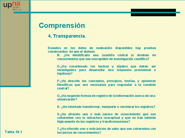 Comprensión 4. Transparencia. Basados en los datos de evaluación disponibles hay pruebas convincentes de