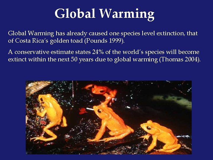 Global Warming has already caused one species level extinction, that of Costa Rica’s golden