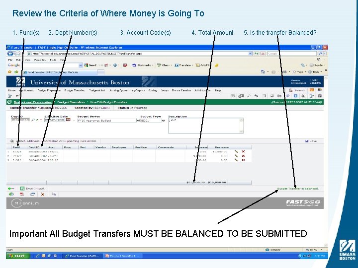 Review the Criteria of Where Money is Going To 1. Fund(s) 2. Dept Number(s)