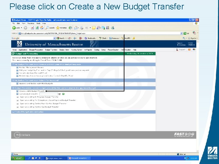 Please click on Create a New Budget Transfer 