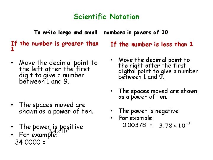 Scientific Notation To write large and small numbers in powers of 10 If the Scientific Notation To write large and small numbers in powers of 10 If the