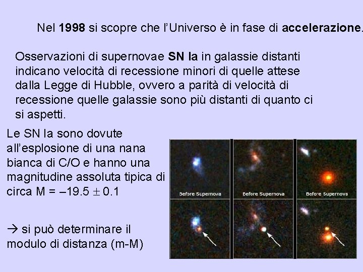 Nel 1998 si scopre che l’Universo è in fase di accelerazione. Osservazioni di supernovae