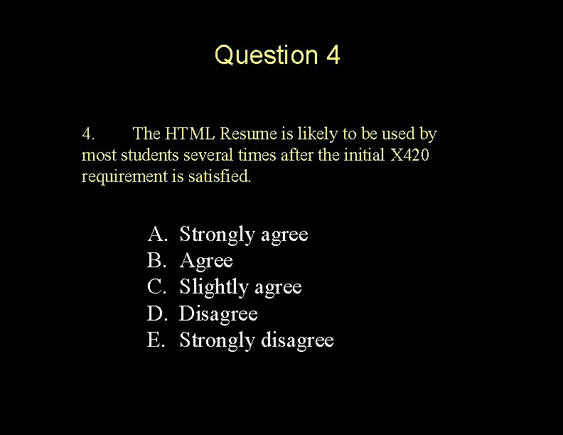 Question 4 4. The HTML Resume is likely to be used by most students