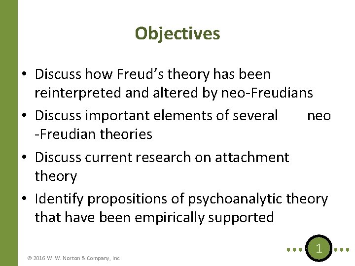 Objectives • Discuss how Freud’s theory has been reinterpreted and altered by neo-Freudians •