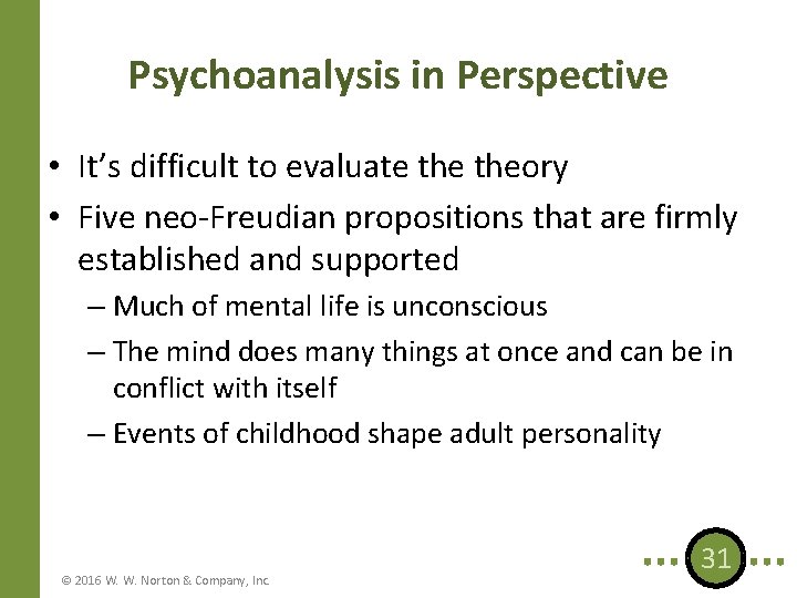 Psychoanalysis in Perspective • It’s difficult to evaluate theory • Five neo-Freudian propositions that