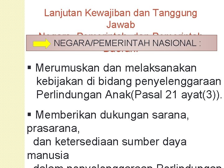 Lanjutan Kewajiban dan Tanggung Jawab Negara, Pemerintah, dan Pemerintah NEGARA/PEMERINTAH NASIONAL : Daerah. §