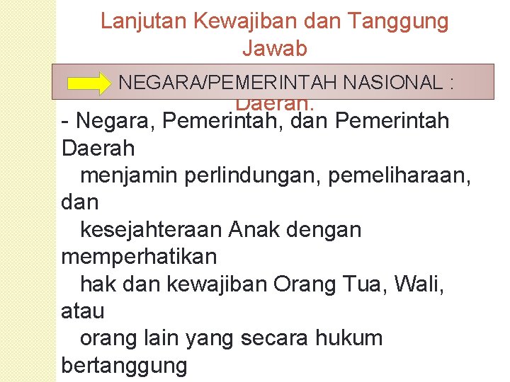 Lanjutan Kewajiban dan Tanggung Jawab Negara, Pemerintah, dan NASIONAL Pemerintah NEGARA/PEMERINTAH : Daerah. -