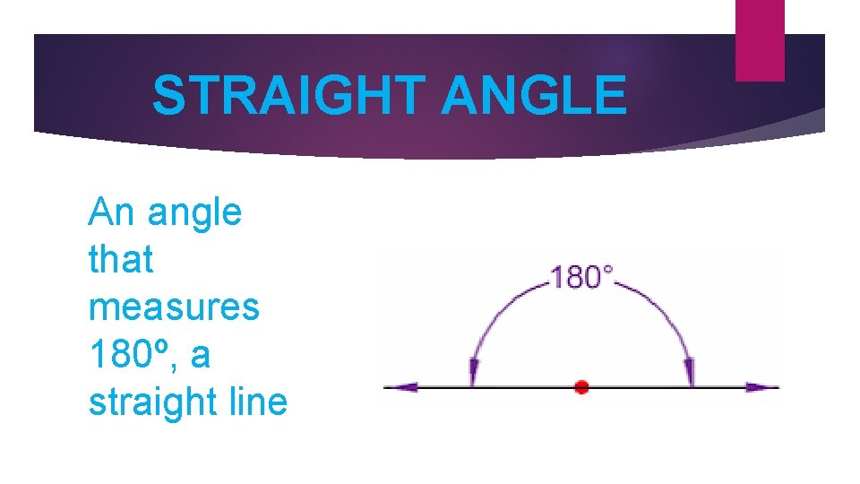 STRAIGHT ANGLE An angle that measures 180º, a straight line 