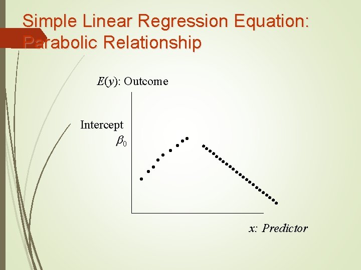 Simple Linear Regression Equation: Parabolic Relationship E(y): Outcome Intercept b 0 • • •