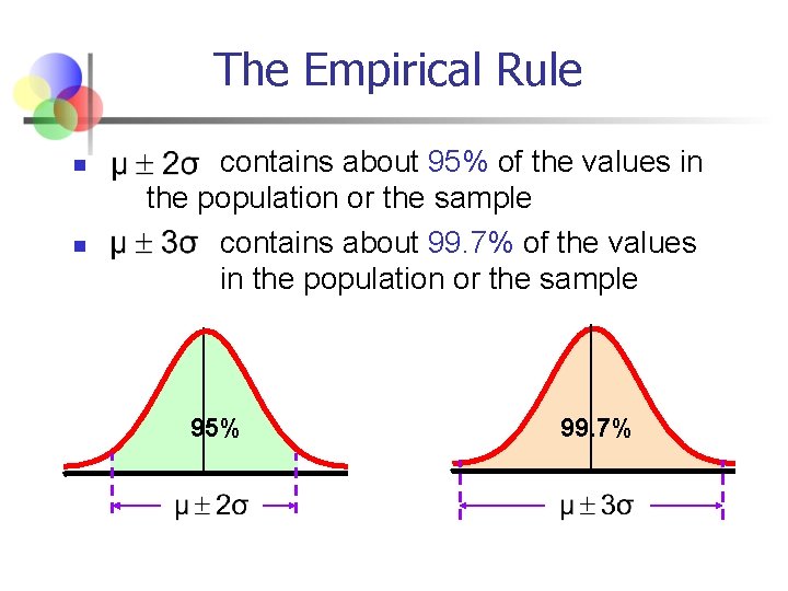 The Empirical Rule n n contains about 95% of the values in the population