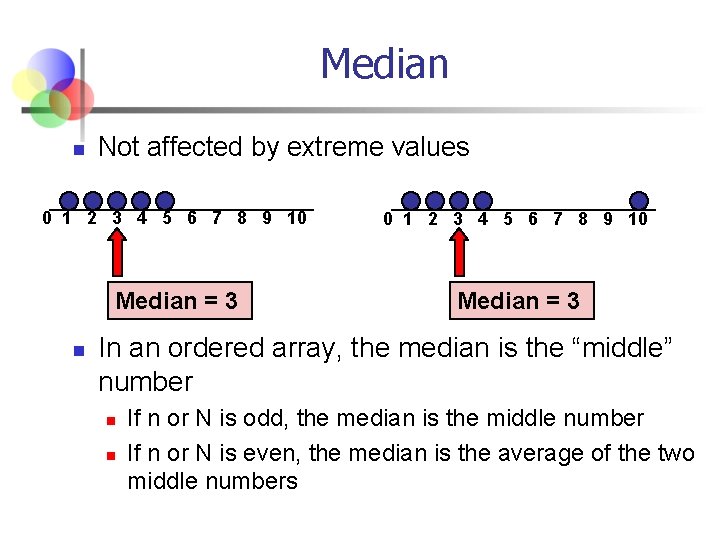 Median n Not affected by extreme values 0 1 2 3 4 5 6