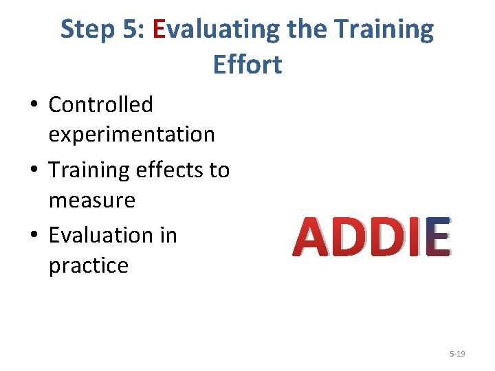 Step 5: Evaluating the Training Effort • Controlled experimentation • Training effects to measure