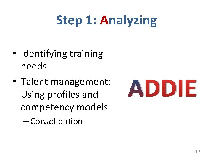 Step 1: Analyzing • Identifying training needs • Talent management: Using profiles and competency