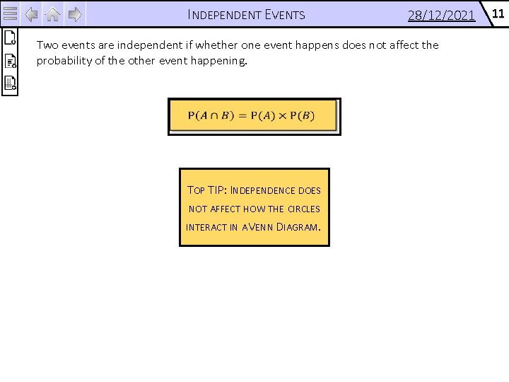 INDEPENDENT EVENTS 28/12/2021 Two events are independent if whether one event happens does not
