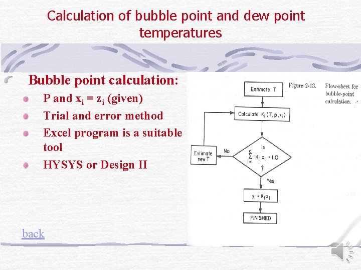 Calculation of bubble point and dew point temperatures Bubble point calculation: P and xi