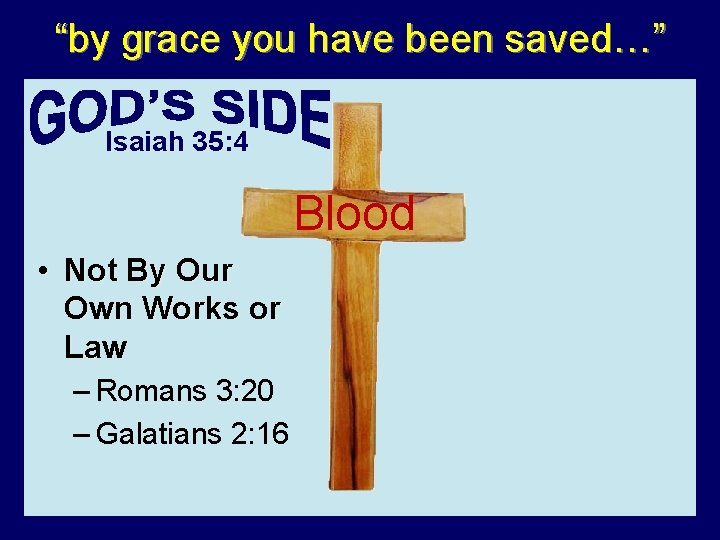 “by grace you have been saved…” Isaiah 35: 4 Blood • Not By Our