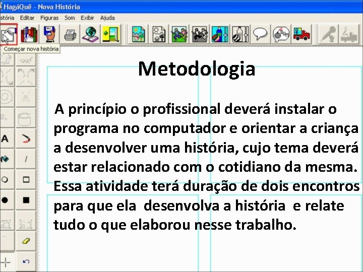 Metodologia A princípio o profissional deverá instalar o programa no computador e orientar a