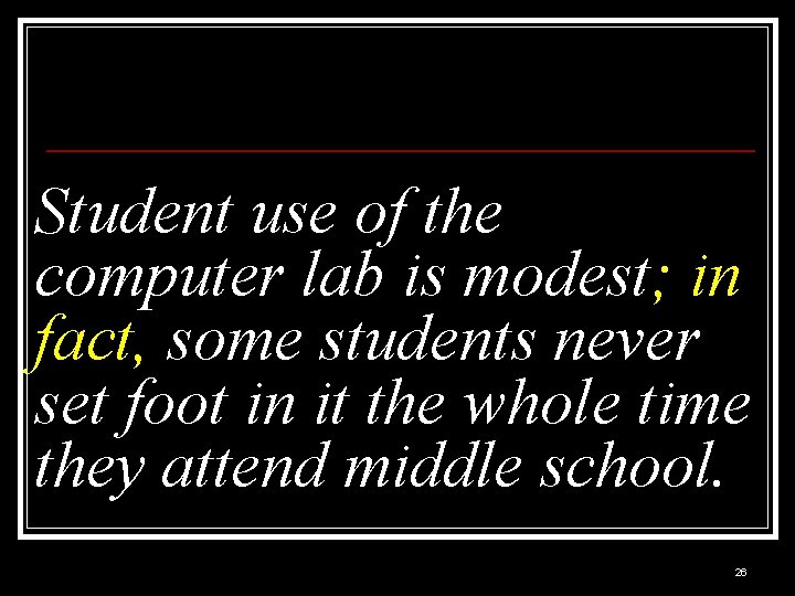 Student use of the computer lab is modest; in fact, some students never set