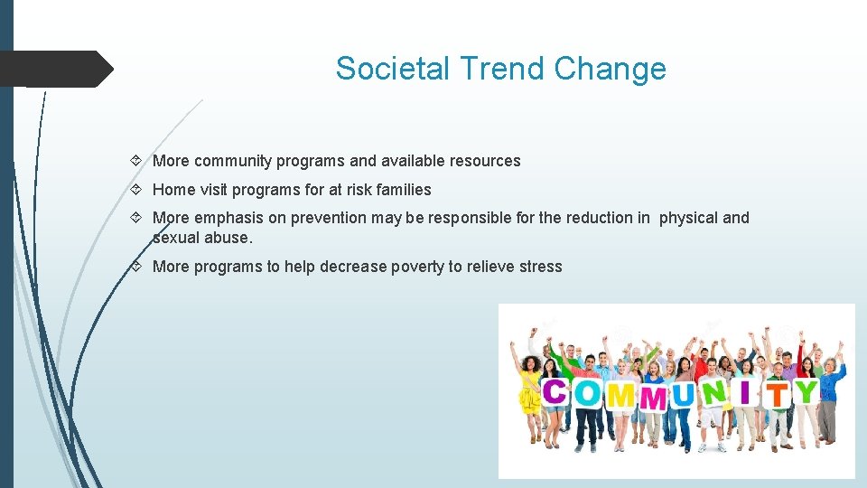 Societal Trend Change More community programs and available resources Home visit programs for at