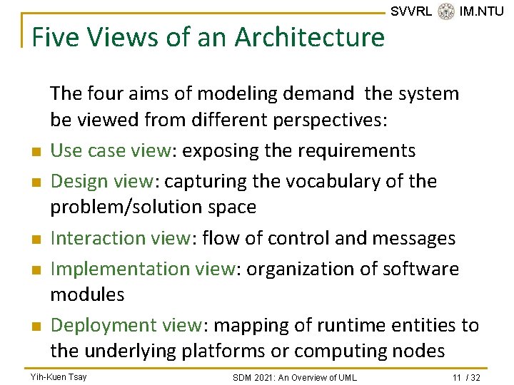 Five Views of an Architecture n n n SVVRL @ IM. NTU The four Five Views of an Architecture n n n SVVRL @ IM. NTU The four