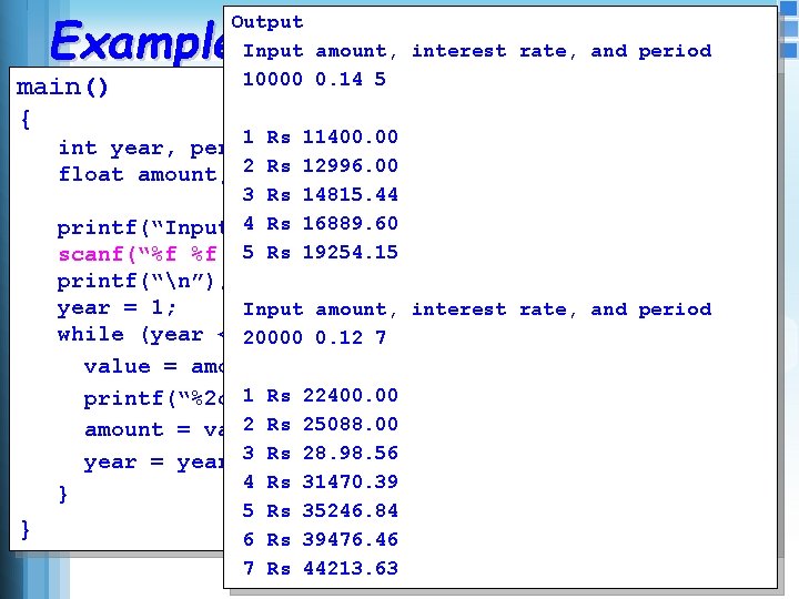 Example 2. 4 Output Input amount, interest rate, and period 0. 14 5 1