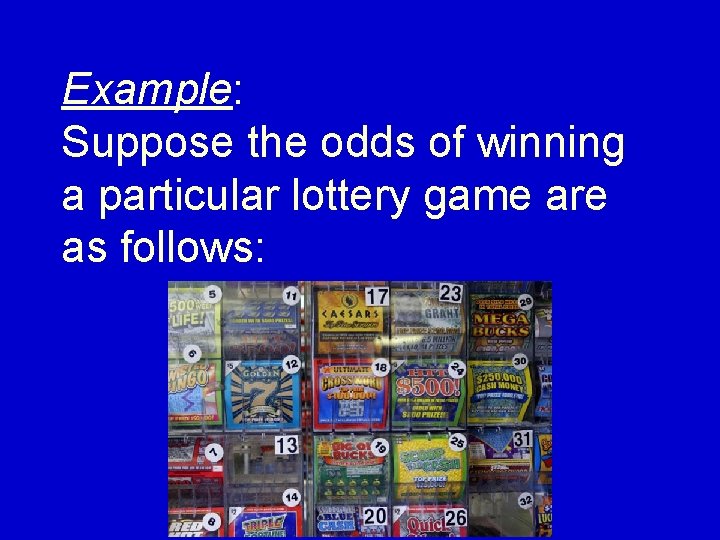 Example: Suppose the odds of winning a particular lottery game are as follows: 