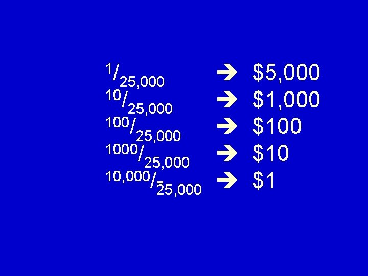1/ 25, 000 100/ 25, 000 1000/ 25, 000 10, 000/ 25, 000 $5,