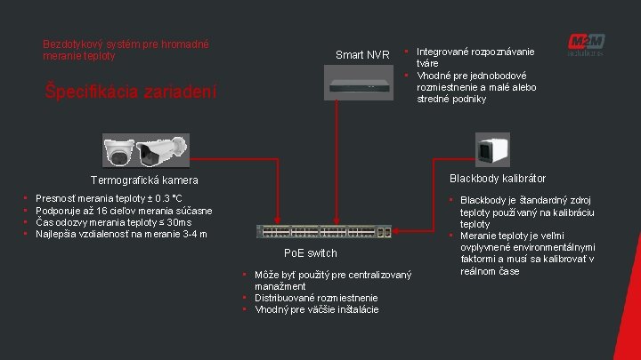 Bezdotykový systém pre hromadné meranie teploty Smart NVR Špecifikácia zariadení • Integrované rozpoznávanie tváre