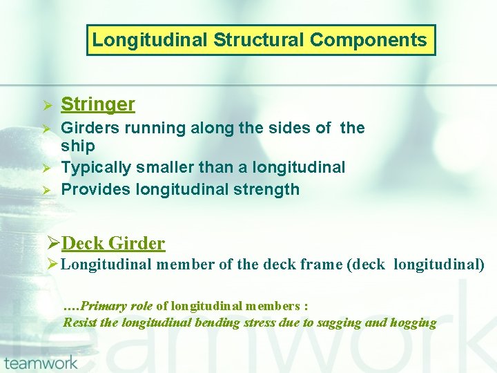 Longitudinal Structural Components Ø Stringer Ø Girders running along the sides of the ship