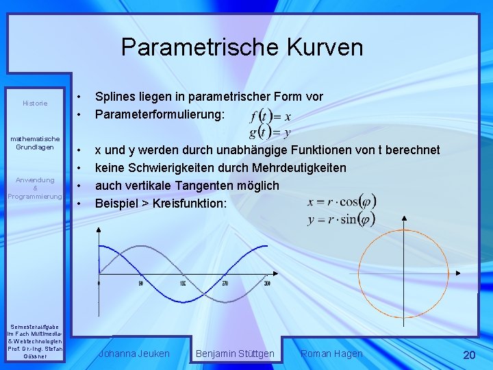 Parametrische Kurven Historie mathematische Grundlagen Anwendung & Programmierung Semesteraufgabe im Fach Multimedia& Webtechnologien Prof.