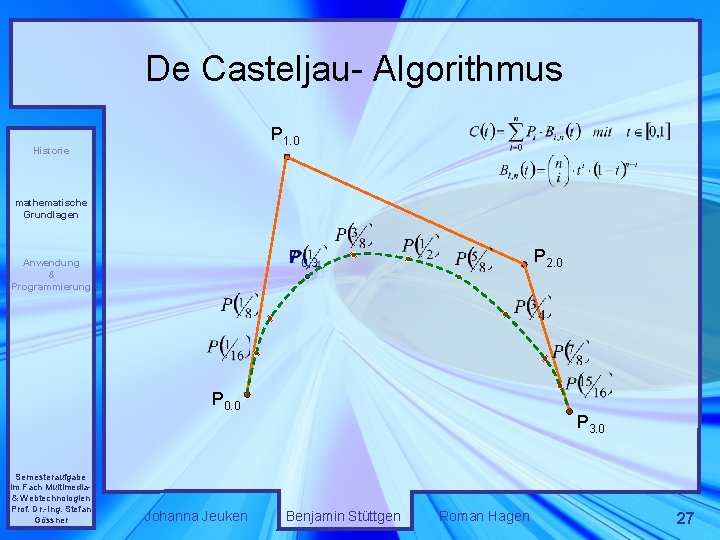 De Casteljau- Algorithmus P 1. 0 Historie mathematische Grundlagen P 2. 0 P 0.