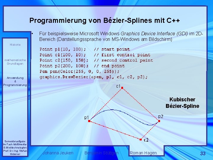 Programmierung von Bézier-Splines mit C++ • Für beispielsweise Microsoft Windows Graphics Device Interface (GDI)