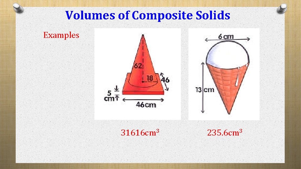 Volumes of Composite Solids Examples 31616 cm 3 235. 6 cm 3 Volumes of Composite Solids Examples 31616 cm 3 235. 6 cm 3