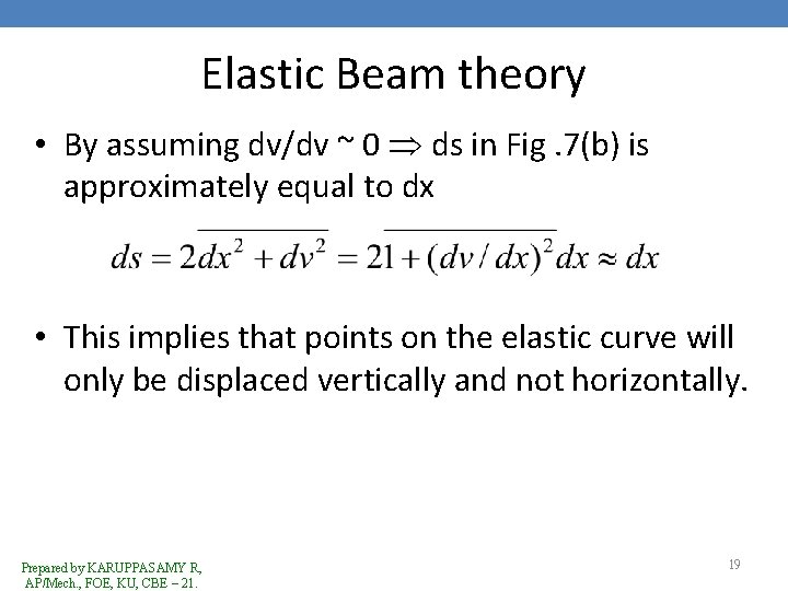 Elastic Beam theory • By assuming dv/dv ~ 0 ds in Fig. 7(b) is