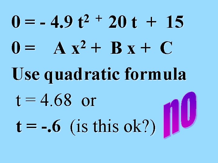 2 + t 0 = - 4. 9 20 t + 15 2 0=