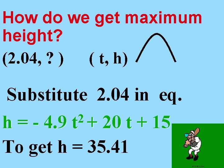 How do we get maximum height? (2. 04, ? ) ( t, h) Substitute