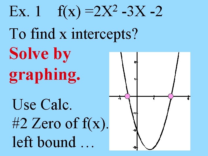 2 =2 X Ex. 1 f(x) -3 X -2 To find x intercepts? Solve
