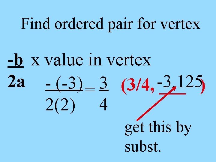 Find ordered pair for vertex -b x value in vertex 2 a - (-3)