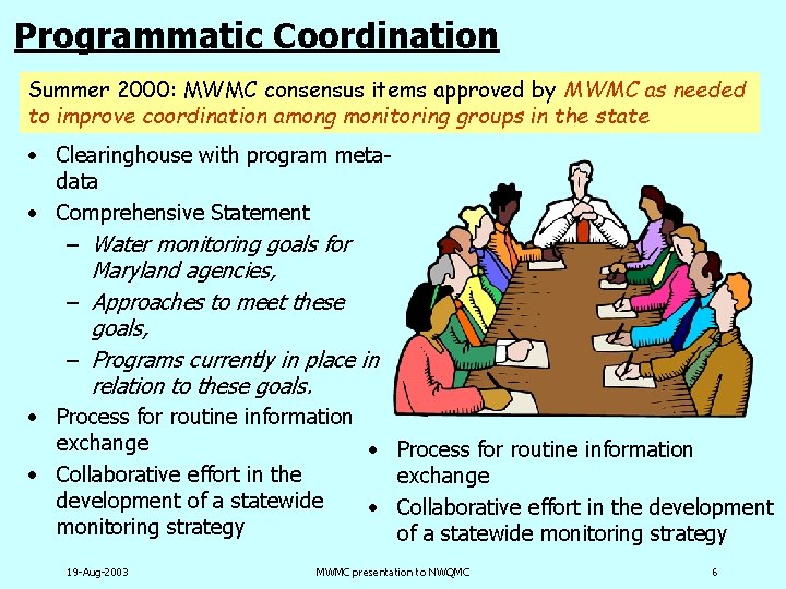 Programmatic Coordination Summer 2000: MWMC consensus items approved by MWMC as needed to improve
