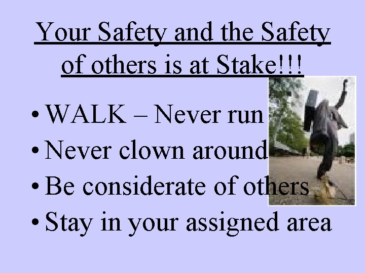 Your Safety and the Safety of others is at Stake!!! • WALK – Never