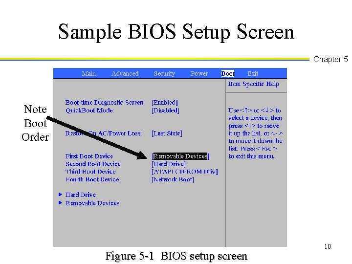 Sample BIOS Setup Screen Chapter 5 Note Boot Order Figure 5 -1 BIOS setup